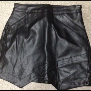 Black Asymmetrical Faux Leather Skirt